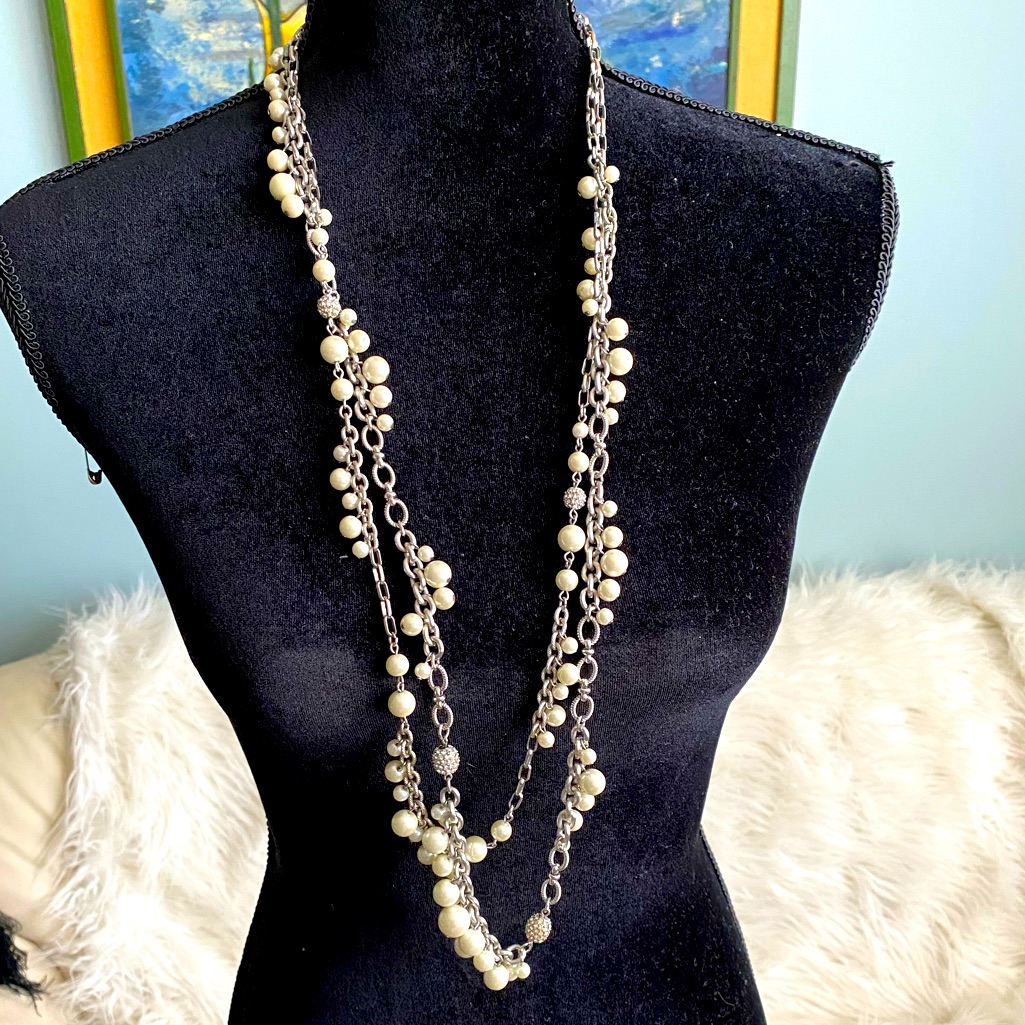 Whbm Silver And Pearl Multi Strand Necklace Approx 30 Length 35$